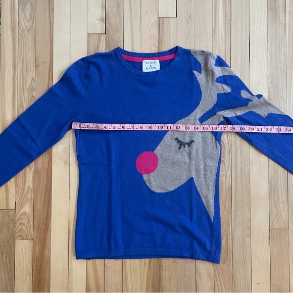 Antoni & Alison Label Novelty Reindeer Lambswool Blend Blue Jumper - Size US L - Picture 6 of 10